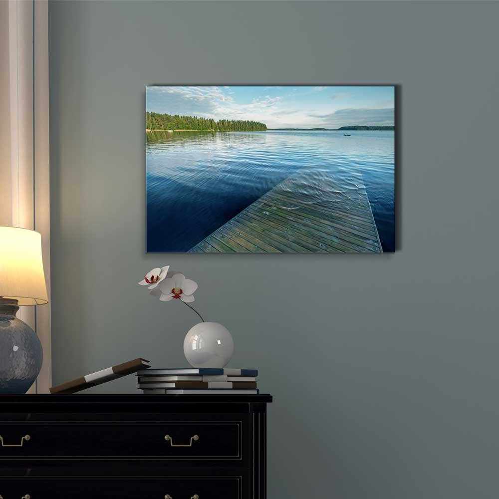 Canvas Prints Wall Art - Beautiful Scenery Old Wooden Pier Goes Under Deep Water On The Lake | Modern Home Deoration/Wall Art Gi